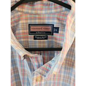 Derby! Vineyard Vines Mens XL Whale Shirt Pastel Plaid Long Sleeve Button Down